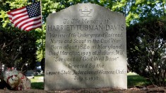 Harriet Tubman's gravestone is seen at Fort Hill Cemetery in Auburn, N.Y.