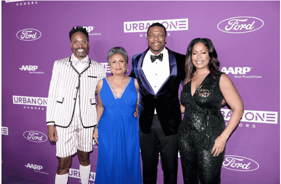 Billy Porter, Cathy Hughes, Chris Tucker and TV One General Manager Michelle Rice at 2019 Urban One Honors/credit: Urban One, Inc.