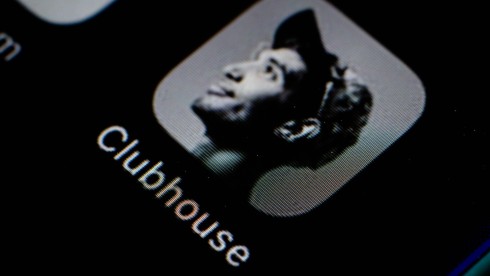 In this photo illustration, the Clubhouse app seen displayed