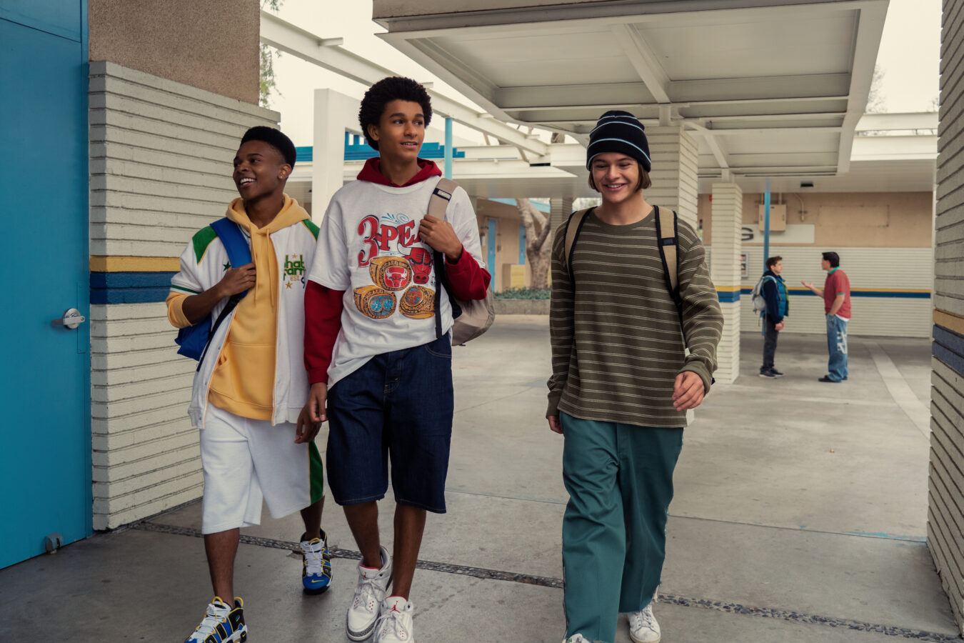 Created by Colin Kaepernick and Ava DuVernay, the show follows young Colin during his high school years (from left, Amarr Wooten as Eddie, Jaden Michael as young Colin, and Mace Coronel as Jake). Photo Courtesy of Ser Baffo/Netflix © 2021.