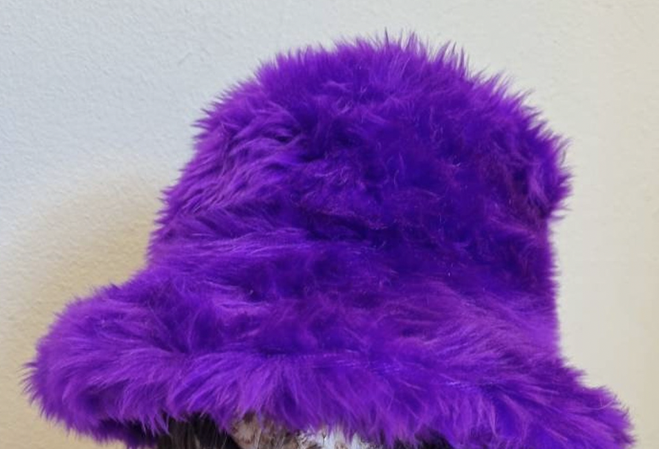 OffMy Head Hats faux fur purple fluffy bucket hat