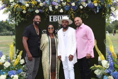 EDGARTOWN, MASSACHUSETTS - AUGUST 15: Baron Davis, former NBA player, Tarshena Armstrong, DJ D-Nice and Ty Moore attend EBONY Summer Soireé on August 15, 2022 in Edgartown, Massachusetts. (Photo by Scott Eisen/Getty Images for Ebony Media Group)