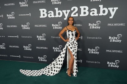 Kerry Washington in a black and white polka dot gown. Image: Presley Ann for Getty Images for Baby2Baby.