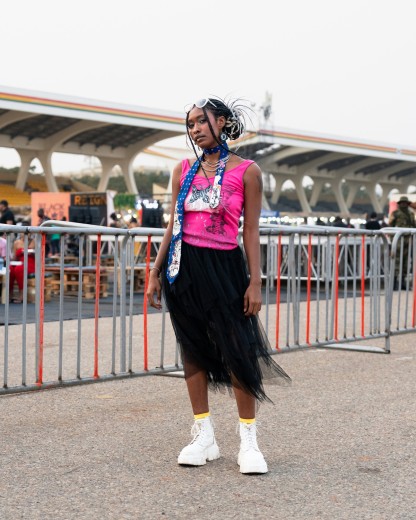 A neon top and bold accessories make the ultimate statement. Photo by Ernest Ankomah for EBONY Media.