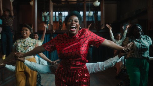 TARAJI P. HENSON as Shug Avery, FANTASIA BARRINO as Celie and DANIELLE BROOKS as Sophia in Warner Bros. Pictures’ bold new take on a classic, “THE COLOR PURPLE,” a Warner Bros. Pictures release.