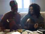 Lashana Lynch and Kingsley Ben-Adir in Bob Marley: One Love. Image: Chiabella James for Paramount Pictures.